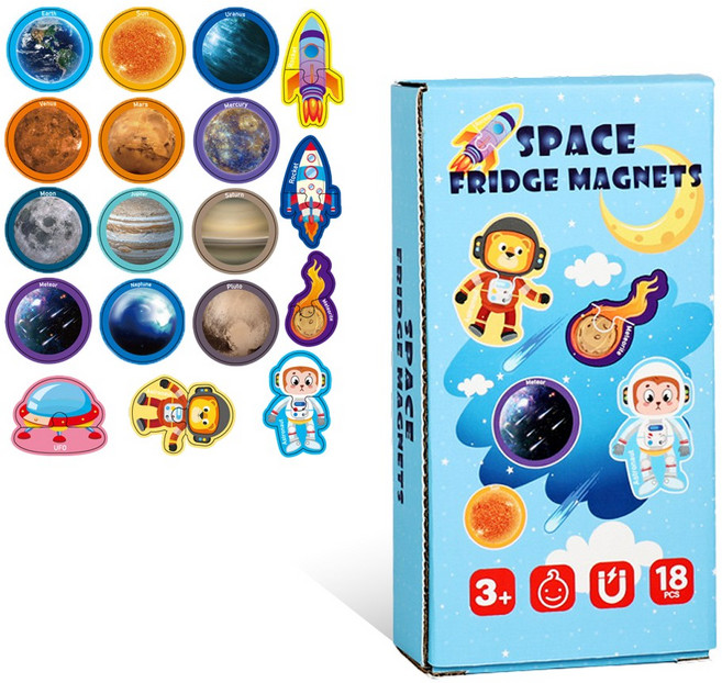 토이토 우주 자석 퍼즐 놀이 인지 학습 냉장고 마그네틱 교구, 18피스, 1세트