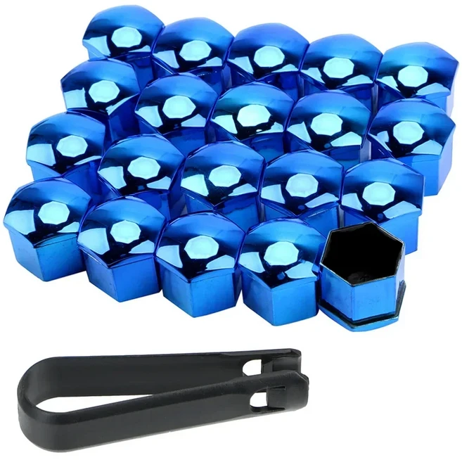 호환 20개입 22/21/19/17mm 차량 휠 너트 캡 보호 커버 녹 방지 차량 허브 스크류 커버 타이어 너트 볼트, 07 20Pcs plate blue, 01 17mm 20pcs