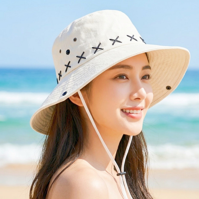 융풍 모자 여성 모자 여성 여름모자 햇빛가리개 모자 여성 와이드챙 버킷햇 끈 조절 가능 여름 해변 등산 캠핑 야외활동 모자
