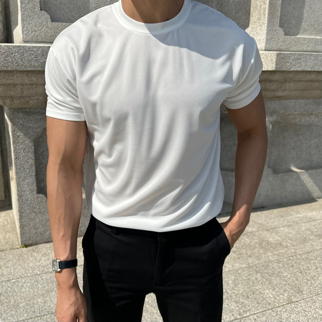 르위 땀흡수 기능성 쿨링 메쉬소재 머슬핏 반팔 티셔츠