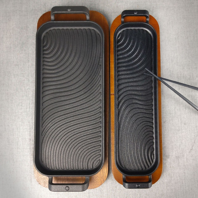 MS 주물 긴 직사각 그릴 소 38 AA 고기 주물팬 목판 세트, MS주물긴직사각그릴 소 38 (173157)