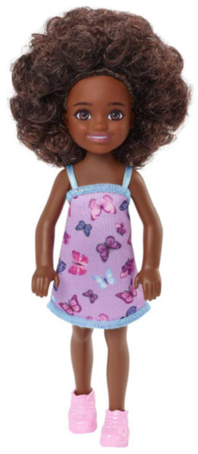 바비 첼시 Small Girl Doll with Dark Brunette Hair & Brown Eyes wearing Purple Butterfly Dress, 1개, 단일
