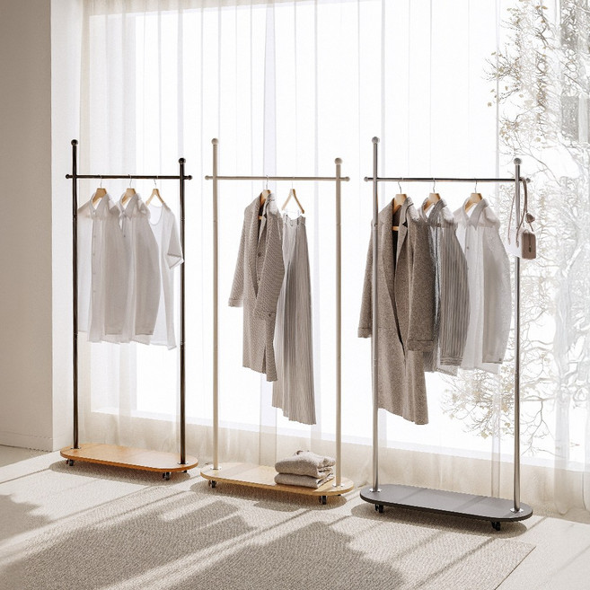 홈비 우드보드 견고한 철제 올인원 이동식 행거, 우드보드+크림프레임