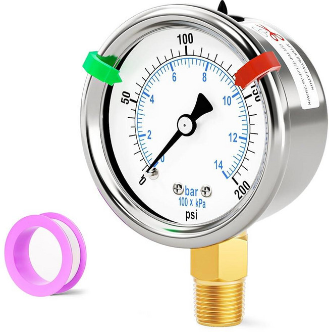 BOGERDACK 0-200Psi 스테인리스 스틸 건식 저압 게이지 0.6cm(1/4인치) NPT 5.1cm(2인치) 듀얼 스케일 다이얼 하단 마운트 워터 오일 에어 웰 펌, Lower Mount(1/4"NPT)