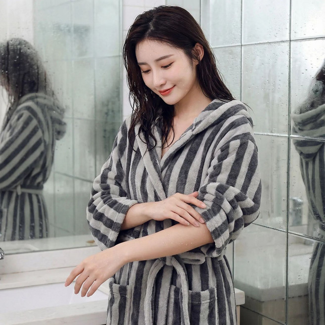 로벤 흡수력 강화 데일리 샤워가운, 그레이 스트라이프, 1개