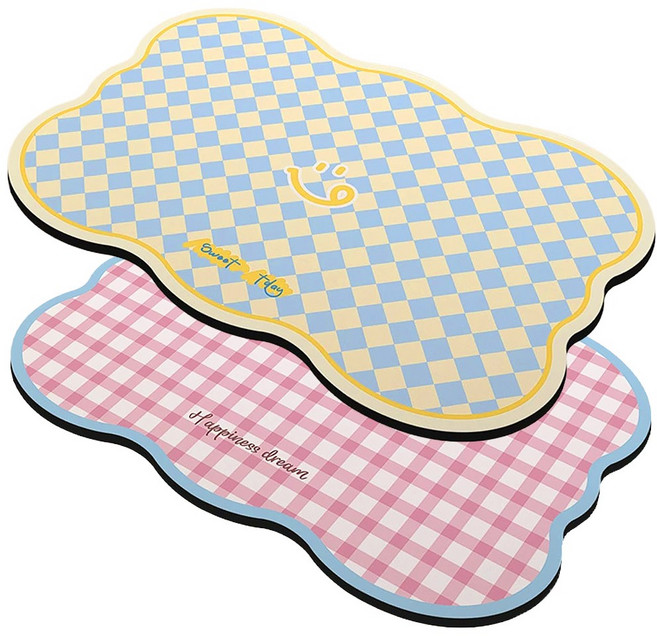 1+1 물결 파스텔 규조토 발매트 빨아쓰는 주방 욕실발매트 미끄럼방지 매트, 스카이, 옐로우