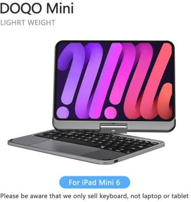 아이패드 호환 키보드 케이스 360도 회전 블루투스 무선 DOQO Mini iPad Mini6 및 Mini7 8.3인치용 다기능 백라이트 Bluetooth, for Mini 6-GY, 1개