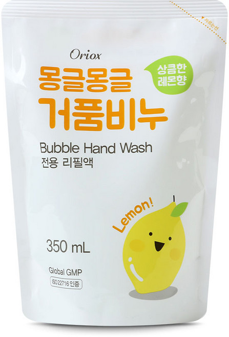 오릭스 몽글몽글 거품비누 리필팩 350ml 핸드워시 손세정제 포도향 레몬향 2종, 02.몽글몽글 리필팩 350ml 레몬향, 1개