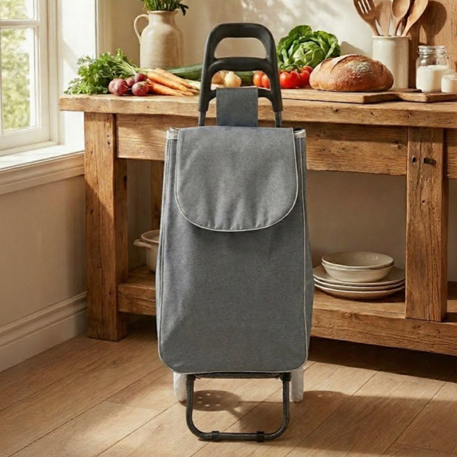 루비자 무소음 접이식 쇼핑 장바구니 카트, 1개, 루비자 그레이