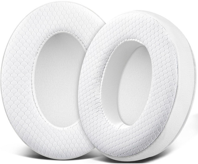 SOULWIT 교체용 이어패드 쿠션 -호환 모델 하이퍼엑스 HyperX Cloud 1/2/Pro/Core/Flight/Stinger 헤드폰 고밀도 소음 차단 폼 포함 1쌍, Mesh Fabric, White, 1개