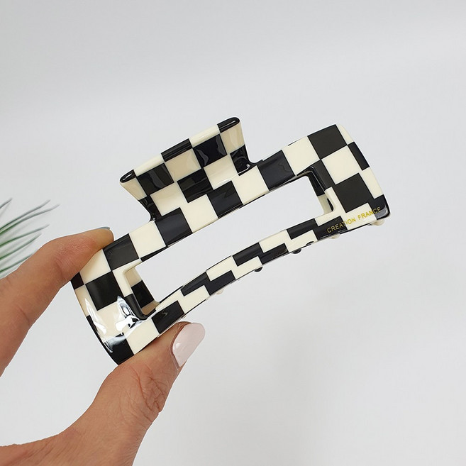 시크몽 프랑스핀 호피 마블 긴사각 빅사이즈 헤어집게핀