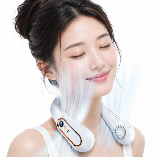 [라뮤즈바이탈 ]쿨썸머 핸드프리 넥밴드 선풍기 휴대용 / 미니 목걸이 넥쿨러 2color, 화이트, 1개