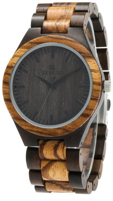 남자 대나무 나무 시계 Redear 우드 시계 가죽 스트랩 아날로그 석영 경량 캐주얼 시계 손목 시계