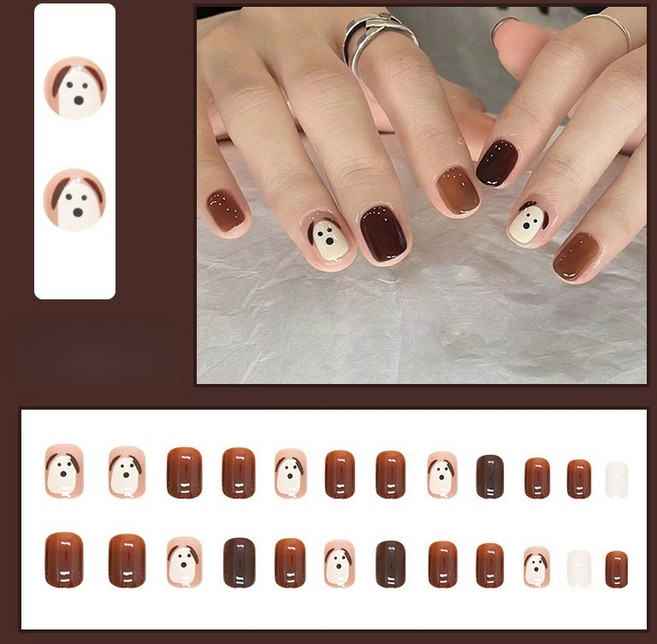 FAINAL SENSE 착용형 인조네일 고급스러운 착용형 인조네일 네일팁 가죽 네일, 1개, 카라멜 퍼피