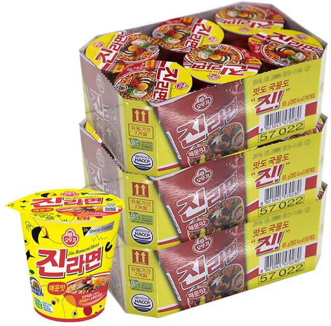 오뚜기 진라면 매운맛65g (6입 3세트) 컵라면, 18개