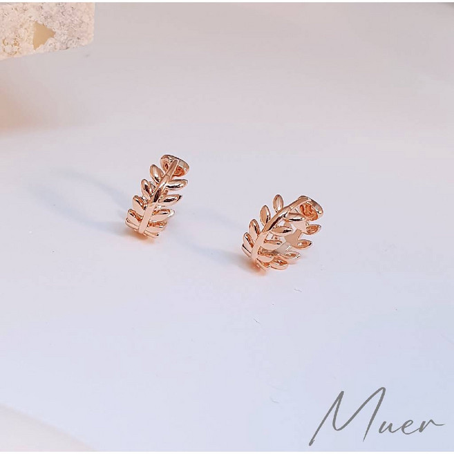Muer 葉子耳環 耳骨夾式 玫瑰金 銀色