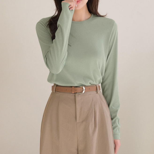 데일리앤 벨런 여리핏 기본 레이어드 이너 레이온 긴팔 시스루 시어 티셔츠 봄 가을