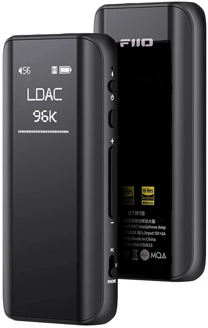 FiiO BTR15 Bluetooth 5.1 헤드폰 앰프 DSD256 수신기 MQA LDACaptX 적응형 3.5mm4.4mm 출력 케이스 sk-bt, 01 Black with free case