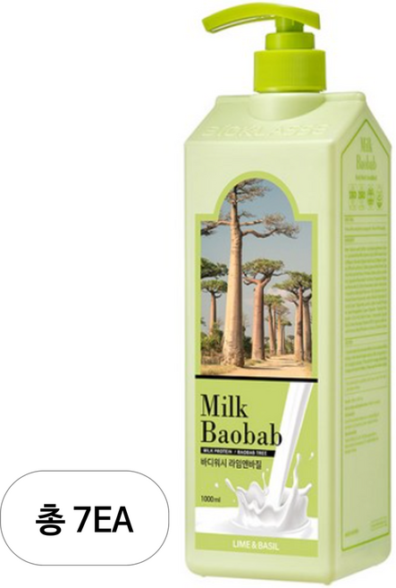 밀크바오밥 바디워시 라임앤바질, 1L, 7개