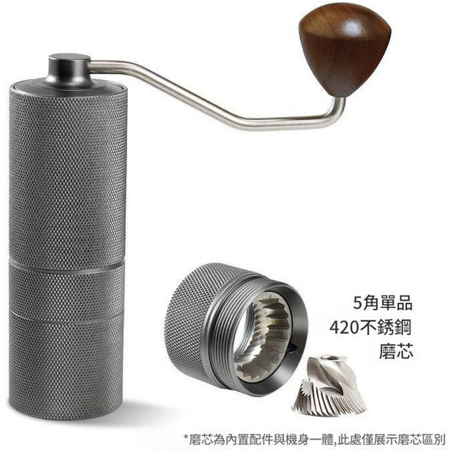 手搖磨豆機 粗細可調 SUS420不鏽鋼磨芯 便攜咖啡豆研磨器 曜石黑, R03五星灰色, 1個, 3ml