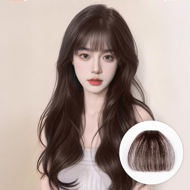 오비안 볼륨 시스루뱅 헤어피스 앞머리 가발, 1개, 일자 - 다크브라운