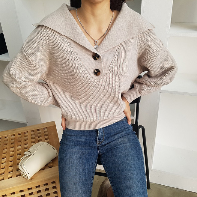 상상그이상 여성용 빅카라 하찌니트 투버튼 루즈핏 체형커버 오픈형 가디건 부드러운소재 단정한 오피스룩 따뜻한 간절기니트