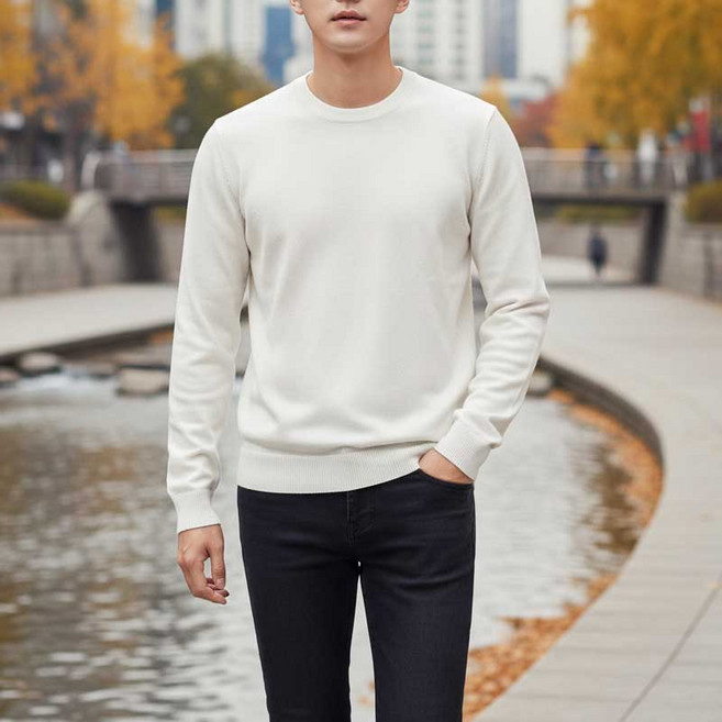 와우MD 남자 니트티 긴팔 베이직 라운드 티셔츠