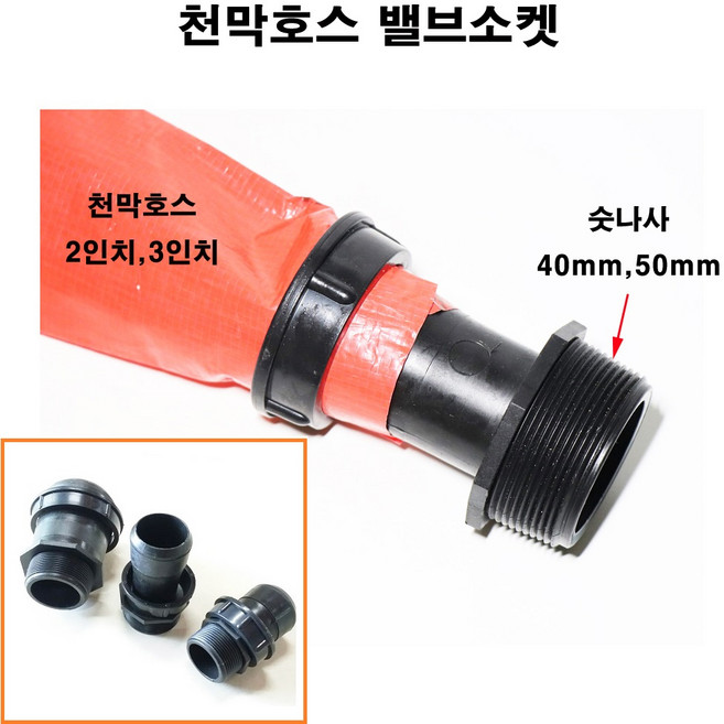 한누리팜마트/천막호스 밸브소켓/베호스밸브소켓, 숫나사50mmx베호스50mm, 1개