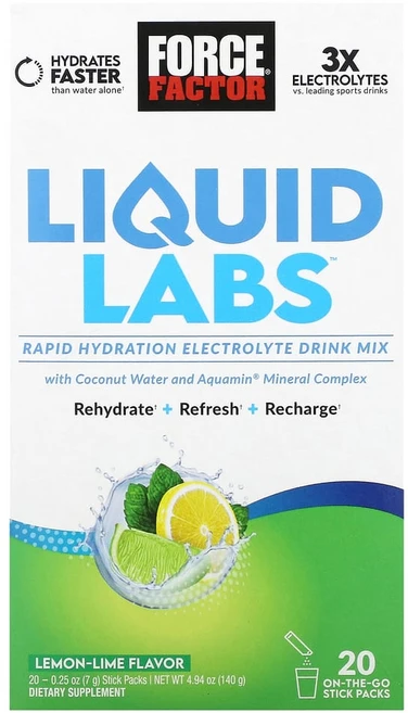 포스팩터 Liquid Labs 전해질 믹스 레몬-라임 스틱팩 20개 각 7g(0.25oz), 1개, 140g - 쿠팡