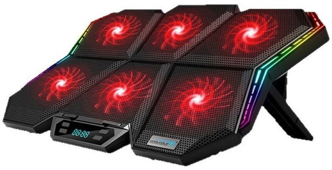 JS購物 幻影散熱器 筆電架 散熱支架 RGB燈效 雙USB接口 七檔調節, 電競款六風扇【冰魔6】, 黑紅色, 1套