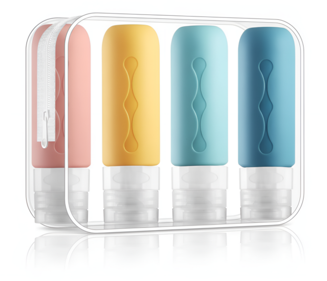 대용량 여행용 화장품 실리콘 공병 90ml 4P 세트, 1개, 핑크+옐로우+블루+딥블루