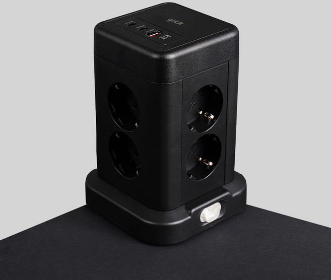 지클릭커 타워 8구 고용량 4000W USB 멀티탭 NP708PD 블랙, 1개, 타워형 8구 블랙, 2m