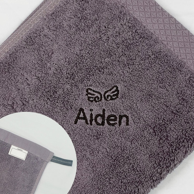 네임코코 어린이집 수건 네임 자수수건 타올 코마사 40수 네임타올, TW10D-수건(날개)-퍼플, 1개