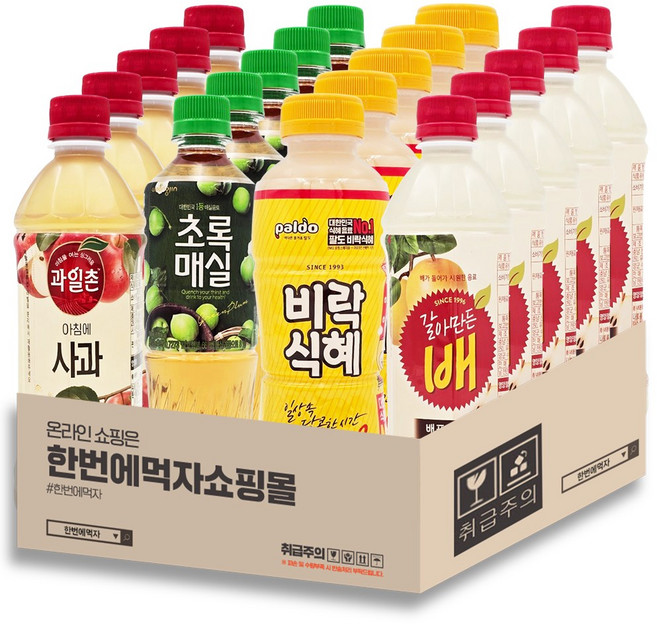[한번에먹자] 500ml 음료수 혼합세트 / 비락식혜 + 아침에사과 + 초록매실 + 갈아만든배 / 각5개씩, 20개