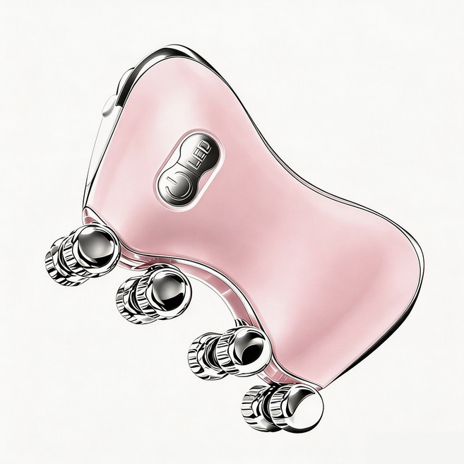 VEMOO 휴대용 EMS 얼굴 롤러 마사지기 45도 온열 리프팅 LED 광케어, 핑크, S101-P