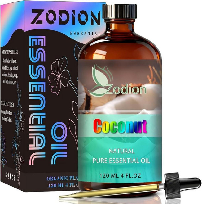 ZODION 로즈 에센셜 오일 - 대형 118ml4액량 온스 병 디퓨저 아로마테라피 가정용 향수 위한 순수 향 [호환], 코코넛, 4액량 온스(1개입)