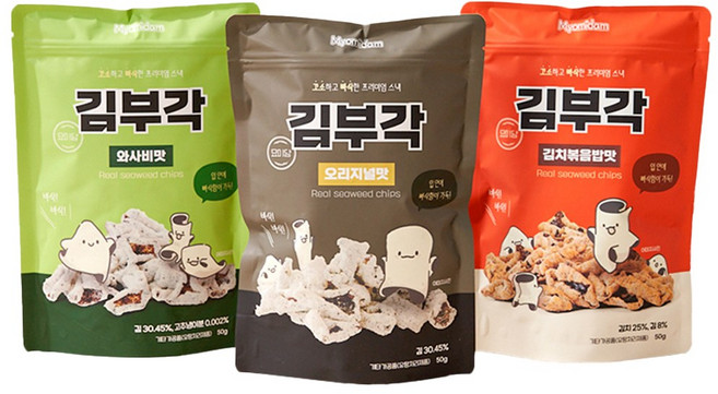 묘미담 바삭바삭 찹쌀 김부각 3종세트 (오리지널맛 와사비맛 김치볶음밥맛), 1개, 150g
