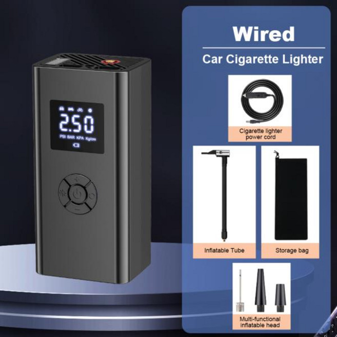 자동차 공기 압축기 LED 조명 충전식 펌프 휴대용 타이어 팽창기 무선 스마트 전기 모토, 한개옵션2, 01 CHINA, 01 Wired