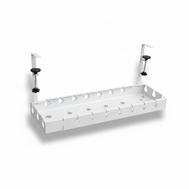 픽플랜 무타공 책상 멀티탭 거치대 길이조절 정리함, 화이트, 1개