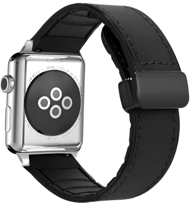 포스워백 애플워치 호환 스트랩 마그네틱 자석 실리콘 가죽 스트랩, 1개, 블랙