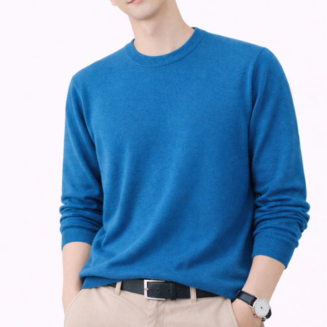 YEON HOME 남성 라운드 니트 베이직 긴팔티 데일리룩