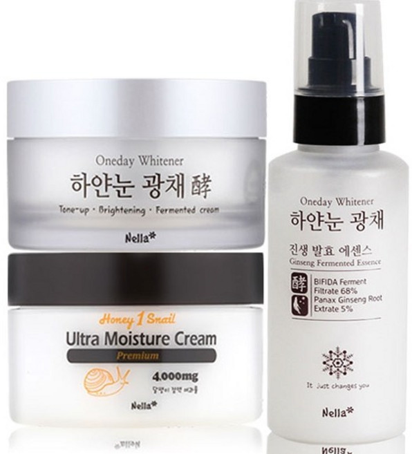 넬라 하얀눈 광채 에센스 100ml +톤업 발효 크림 50ml + 프리미엄 달팽이 크림 80ml 세트, 1세트