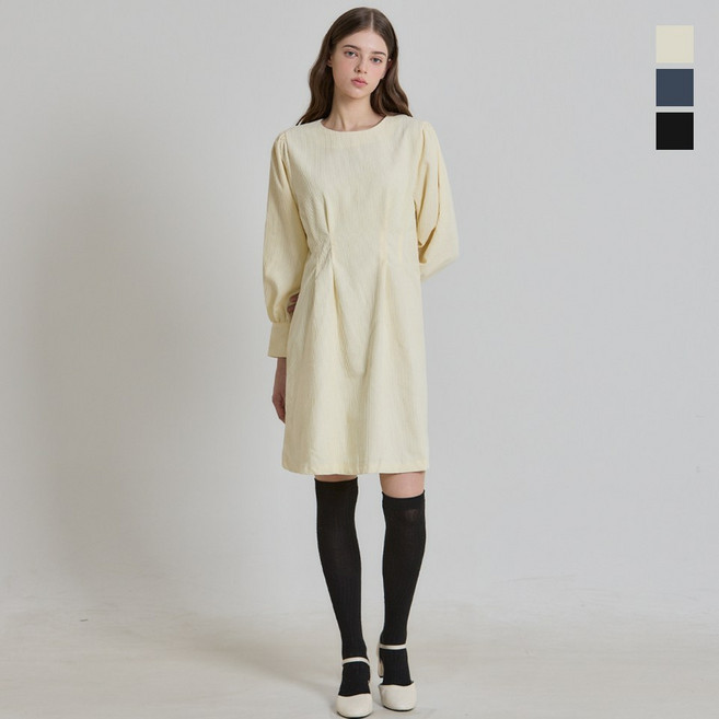 [더블유스탠다드(W STANDARD)] 골덴 퍼프 미니 원피스