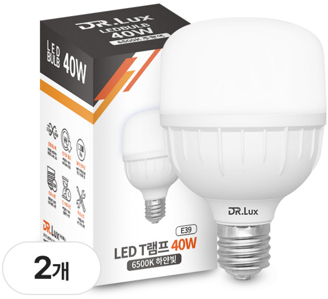 닥터룩스 고용량 LED 전구 T램프 40W E39 큰소켓, 2개