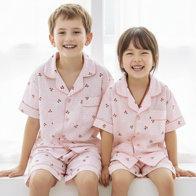 캐리루시 아동 주니어 크링클 카라 반팔 잠옷 상하세트