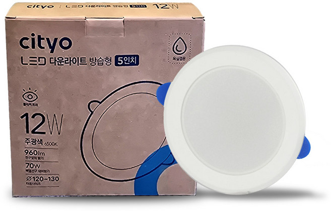 씨티오 LED 다운라이트 타공 115mm 12W (5인치) 방습 매립등 매입등, 1개, 주광색