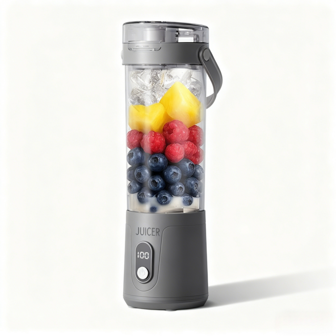 PYHO 휴대용 무선 믹서기 소형 블랜더 사무실이나 야외에서 모두 휴대하고 사용할 수 있어 USB 충전 전기 믹서컵 600ml, 그레이