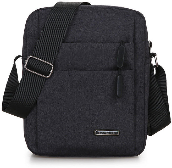 SANSEYU 男士牛津布多功能側背包，休閒商務單肩斜挎包，25x20x7公分, 黑色+保固半年, 黑色