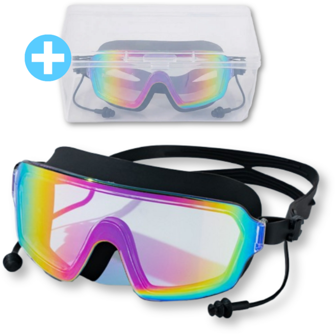 2세대 김서림방지 귀마개 일체형 고글 물안경(보관케이스 포함), 코팅 블랙, 1개