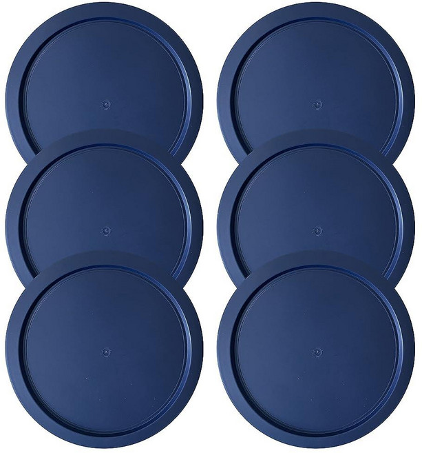 MRX Solutions Pyrex 4컵 유리 식품 보관 용기 그릇에 맞는 교체용 뚜껑 15.2cm(6인치) 플라스틱 원형 뚜껑 커버 7201-PC용 밀폐 및 누출 방지, 6-Pack, 블루
